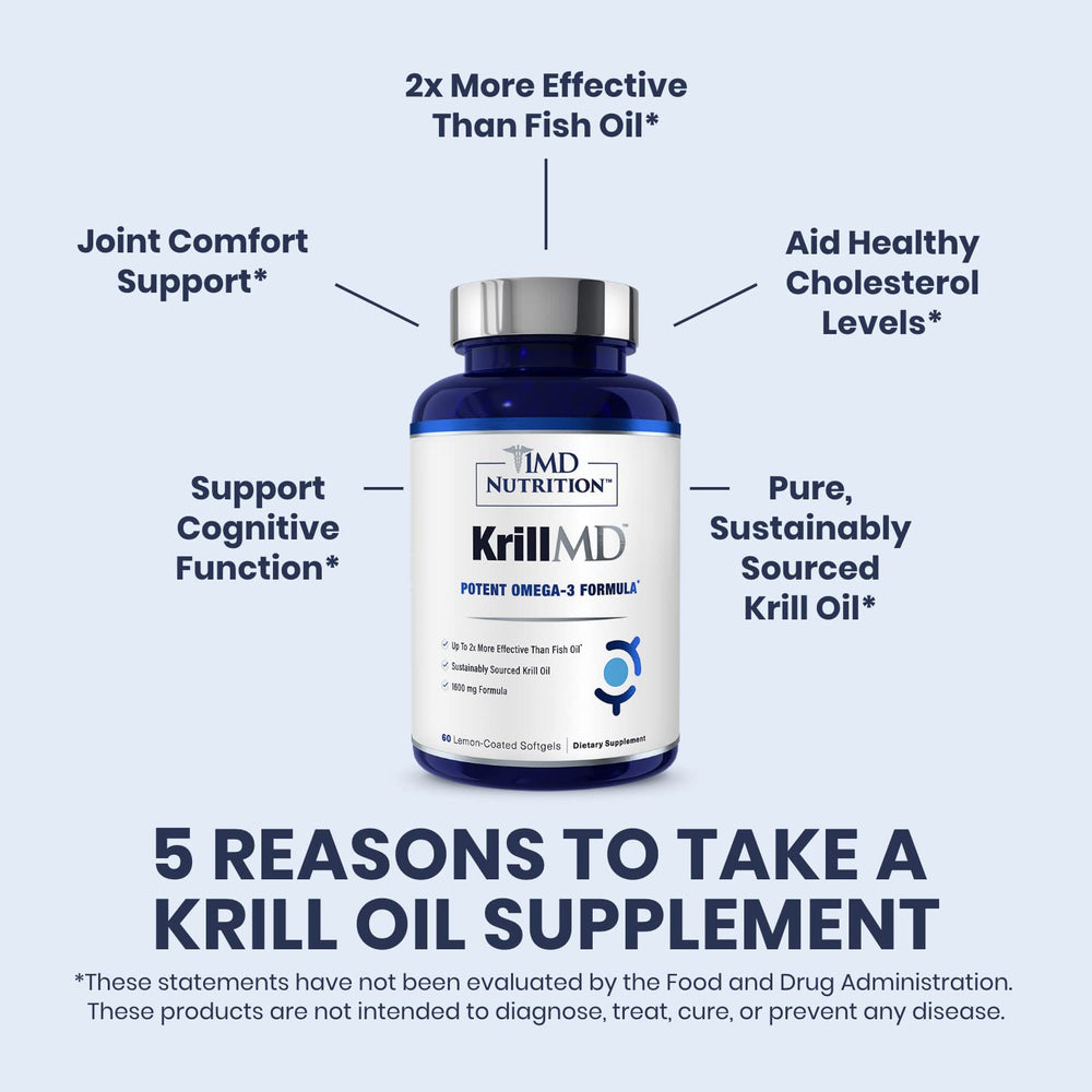 1MD Nutrition KrillMD usado en rutina matutina para soporte diario de salud