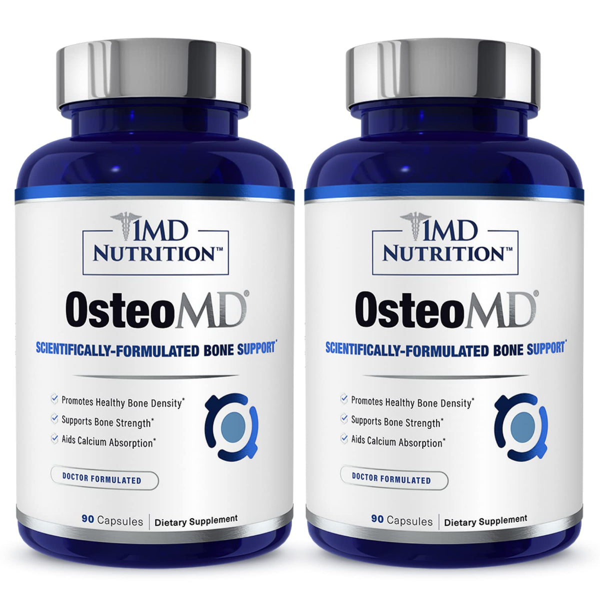 1MD Nutrition frasco OsteoMD frontal mostrando etiqueta y beneficios