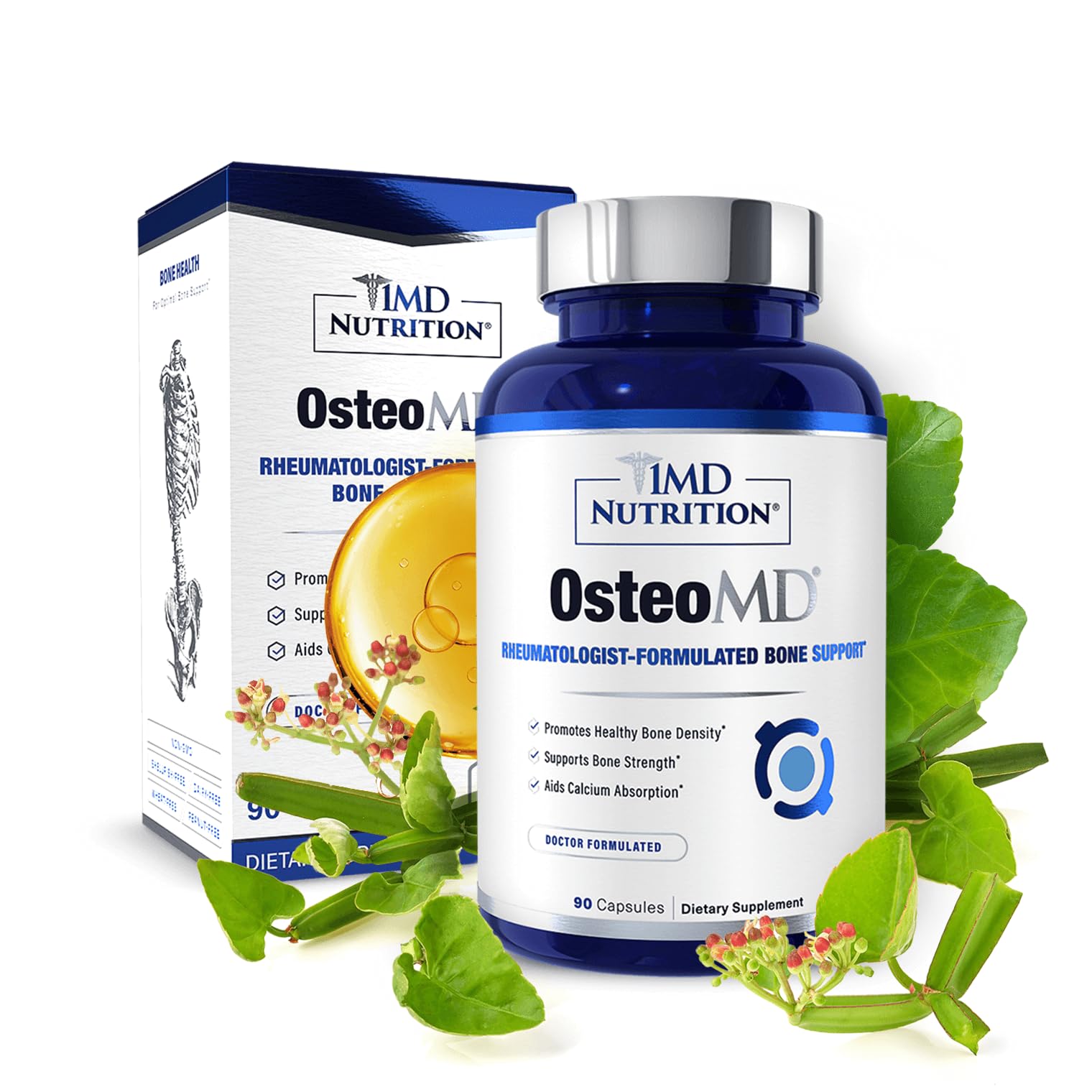 1MD Nutrition OsteoMD frontal mostrando envase y beneficio de soporte óseo