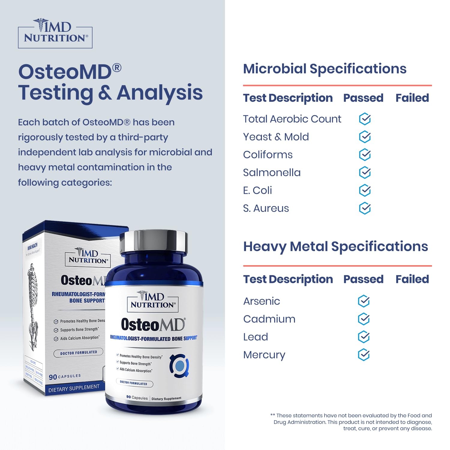 1MD Nutrition primer plano de cápsula OsteoMD destacando textura y calidad