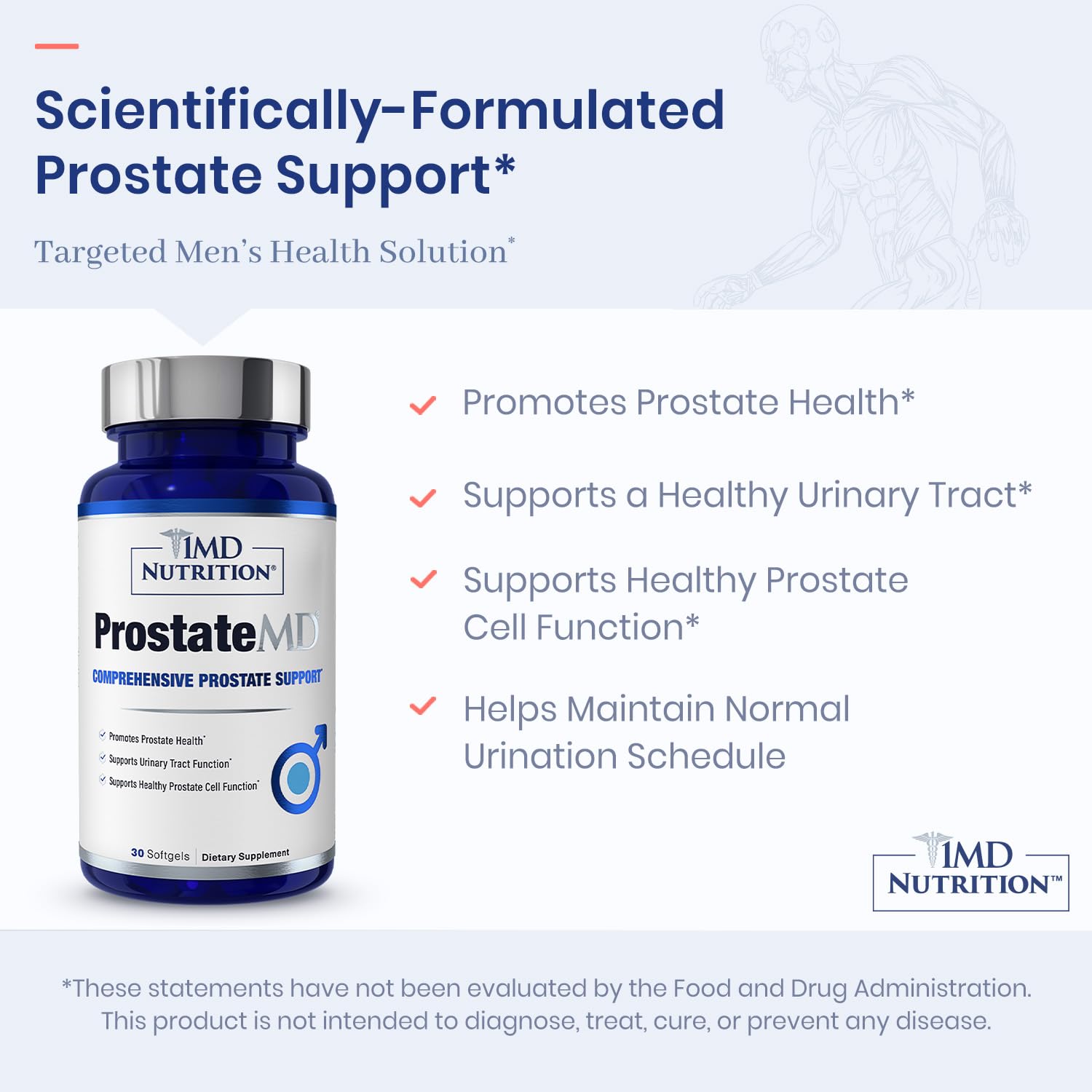 1MD Nutrition ProstateMD etiqueta con ingredientes clave y certificación USPlus