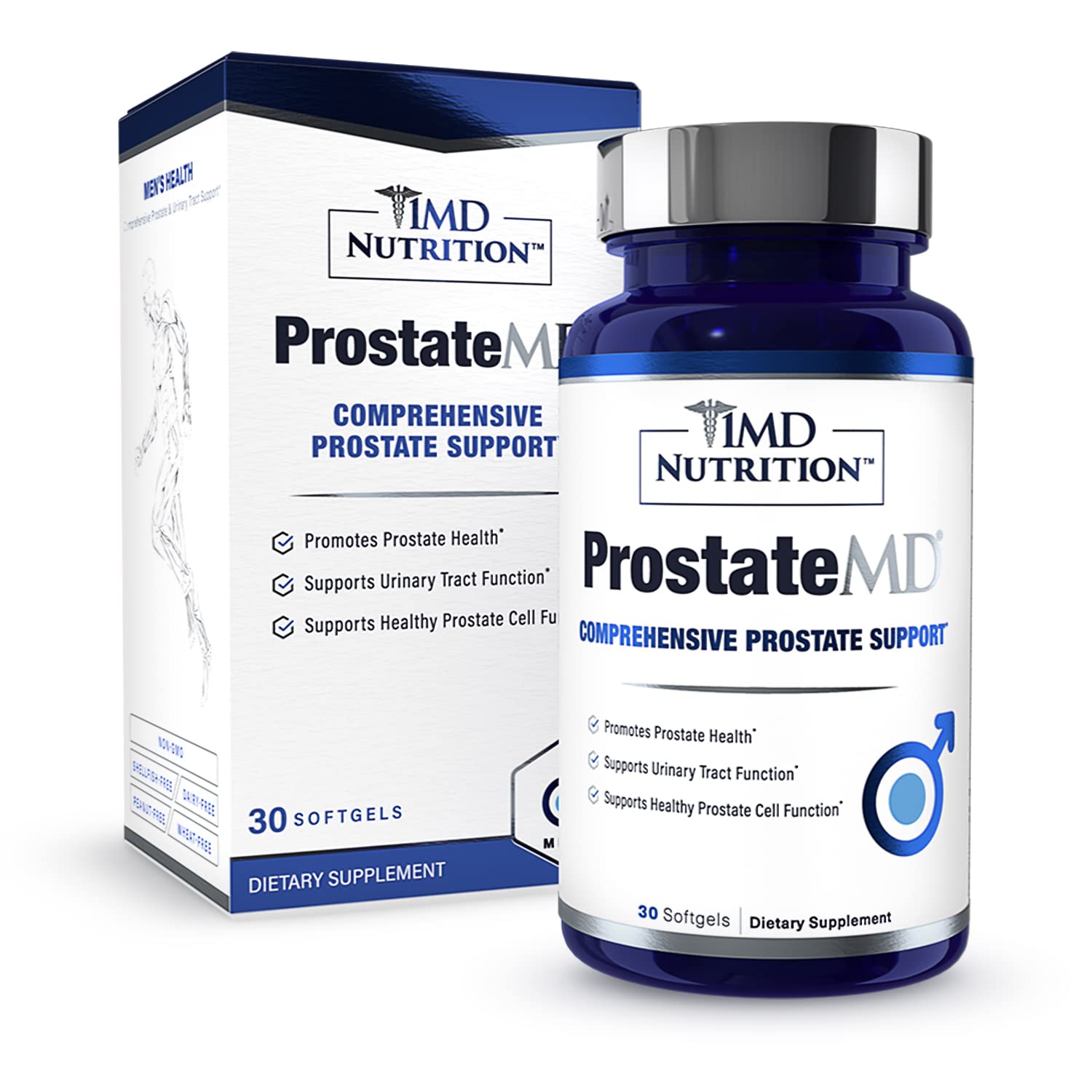 1MD Nutrition ProstateMD frontal del envase mostrando diseño y beneficios