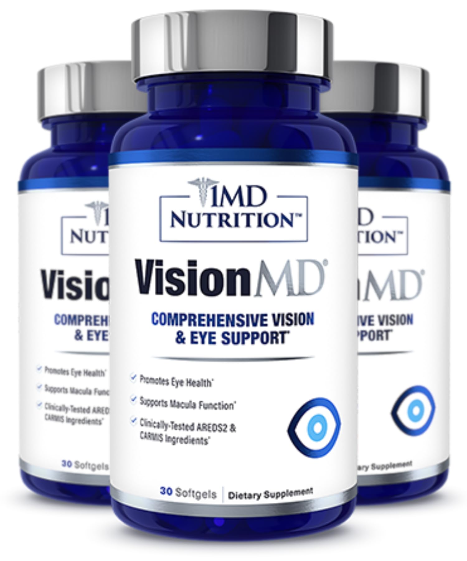 1MD Nutrition envase frontal VisionMD muestra presentación 90 softgels beneficios de soporte visual