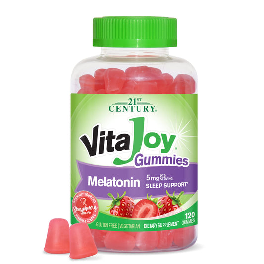 21st Century VitaJoy frasco frontal mostrando 120 gominolas y marca, conveniencia almacenaje