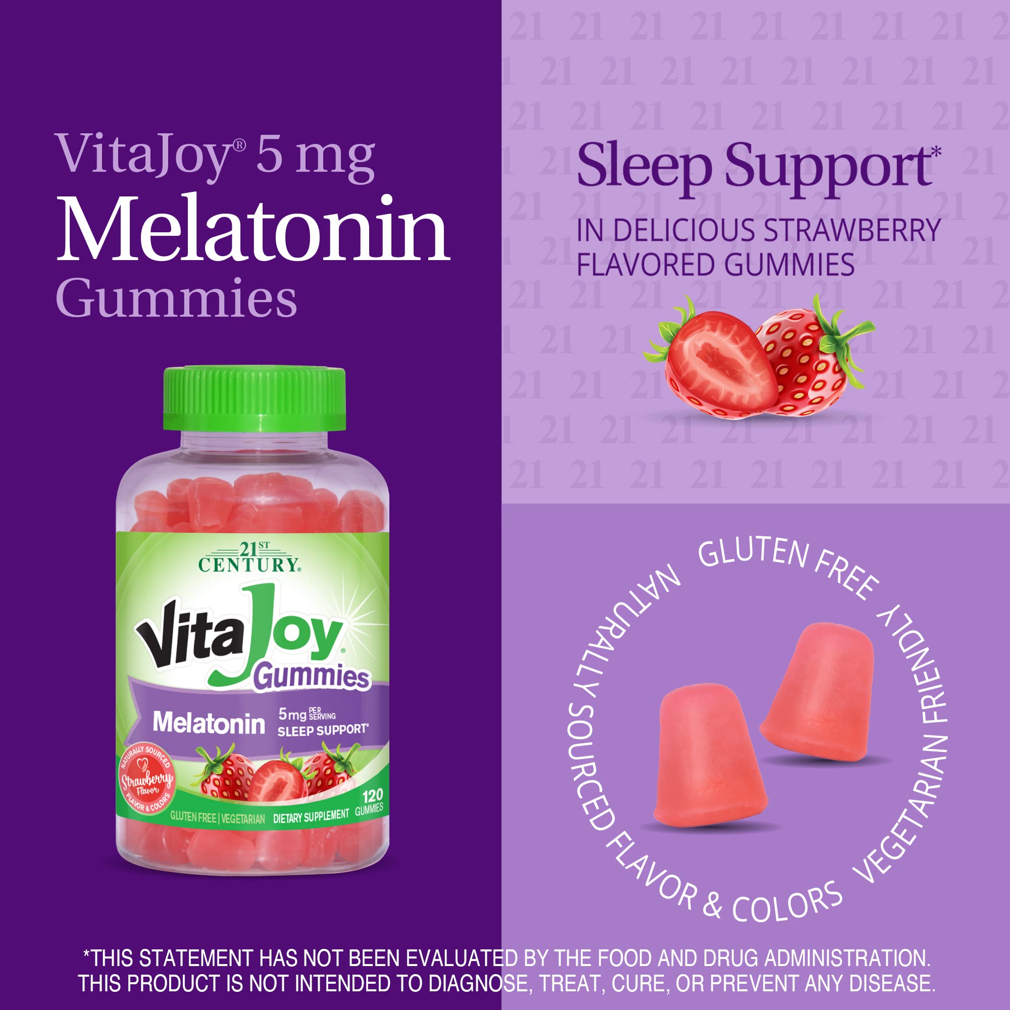 21st Century VitaJoy primer plano de la textura gomosa y brillo, indicativo de sabor fresa