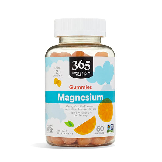 365 by Whole Foods Market empaque frontal del magnesio mostrando etiqueta y beneficios