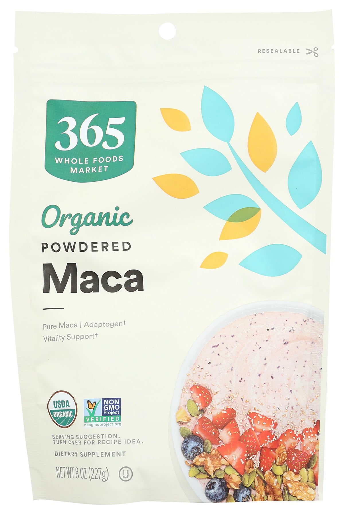 365 by Whole Foods Market paquete frontal mostrando etiqueta orgánica y beneficios