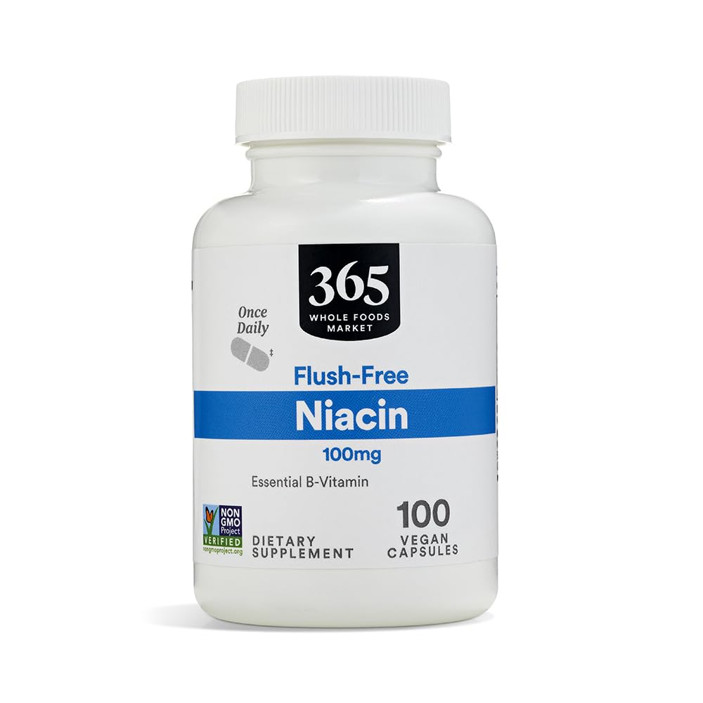 365 by Whole Foods Market envase frontal de niacina 100 mg mostrando información clara y beneficio práctico