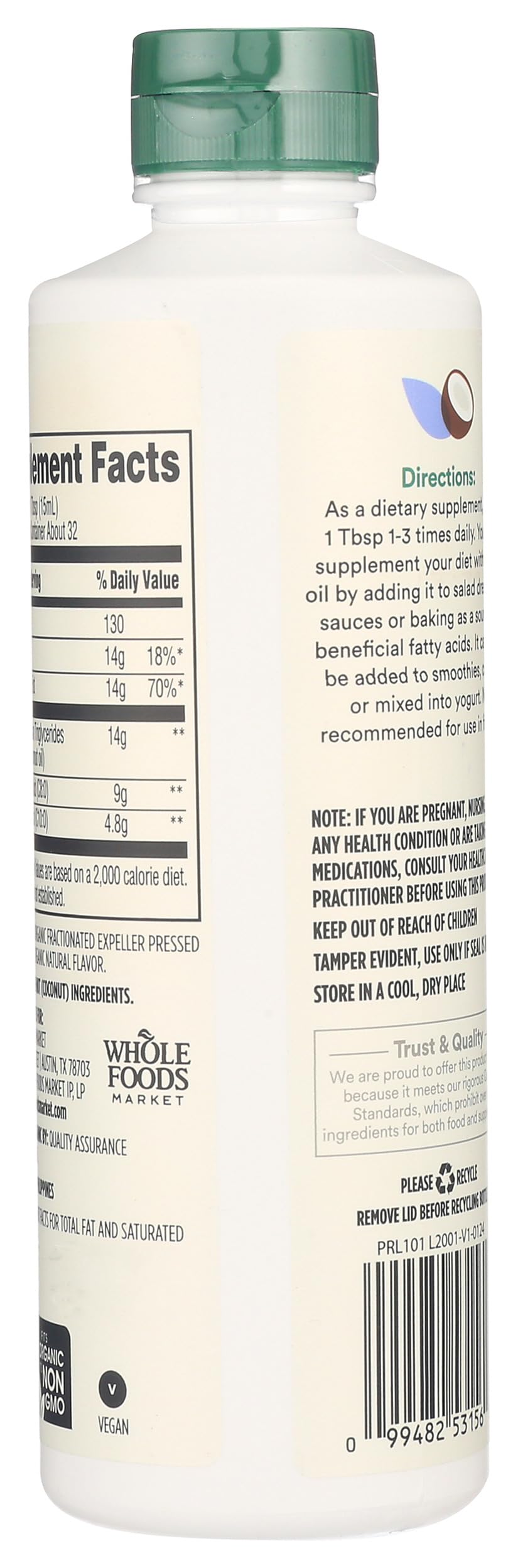 365 by Whole Foods Market textura del aceite MCT mostrando fluidez y pureza