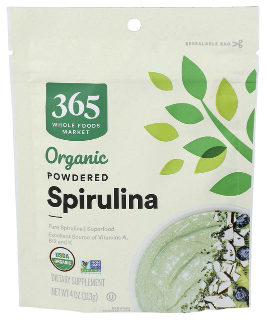 365 by Whole Foods Market frasco frontal mostrando la spirulina orgánica y su practicidad
