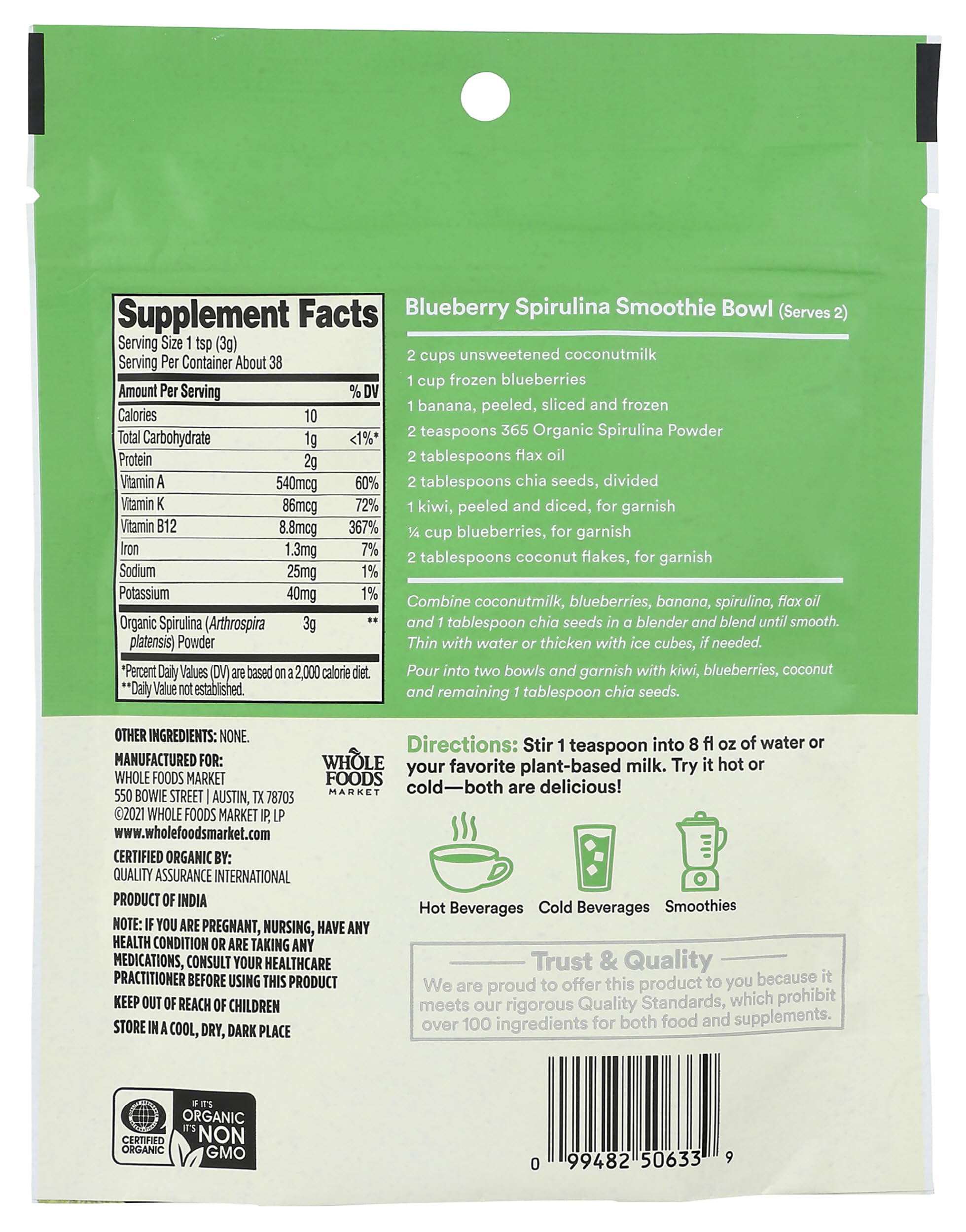 365 by Whole Foods Market textura en polvo fino de spirulina para mezcla rápida