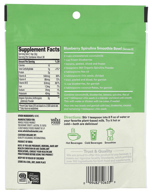 365 by Whole Foods Market textura en polvo fino de spirulina para mezcla rápida