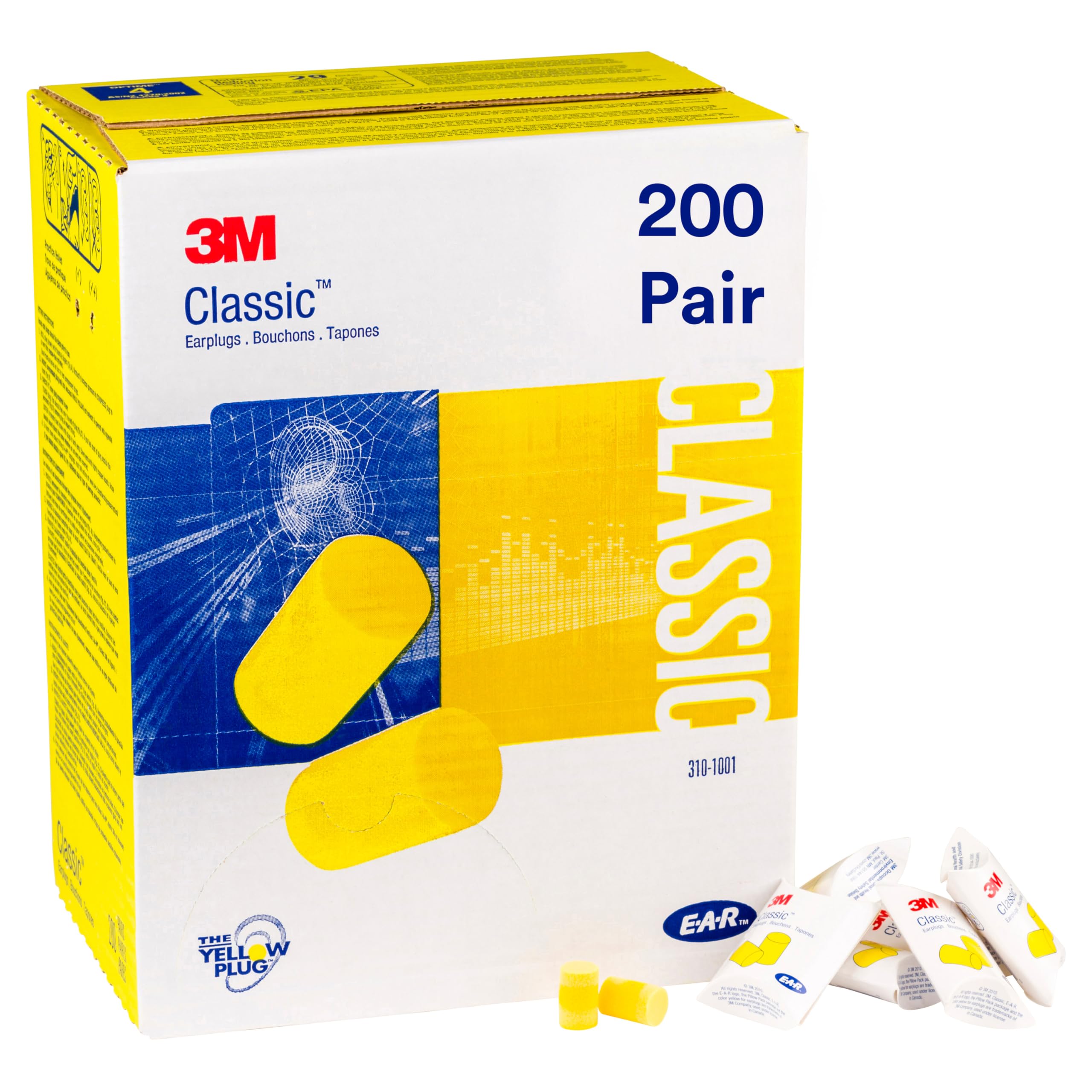 3M E-A-R Classic frontal del paquete amarillo, fácil identificación para cumplimiento