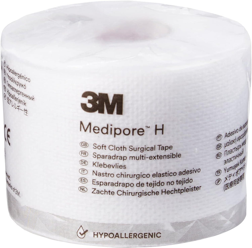 3M Medipore frente del rollo mostrando tamaño y blanco, sujeción segura