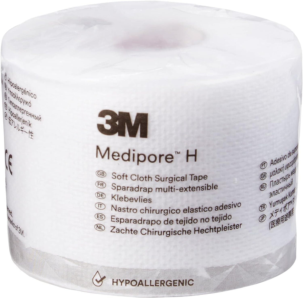 3M Medipore frente del rollo mostrando tamaño y blanco, sujeción segura