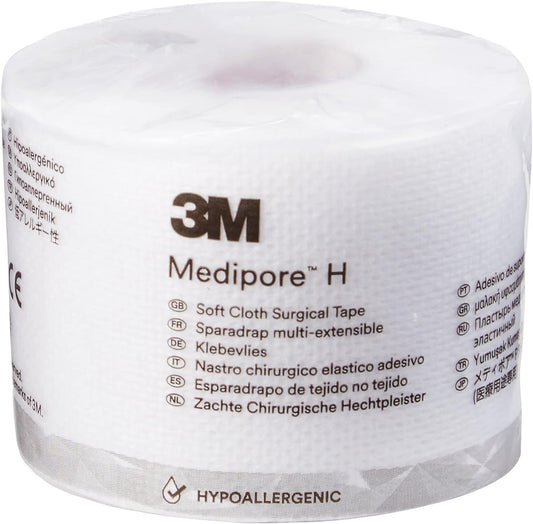 3M Medipore frente del rollo mostrando tamaño y blanco, sujeción segura