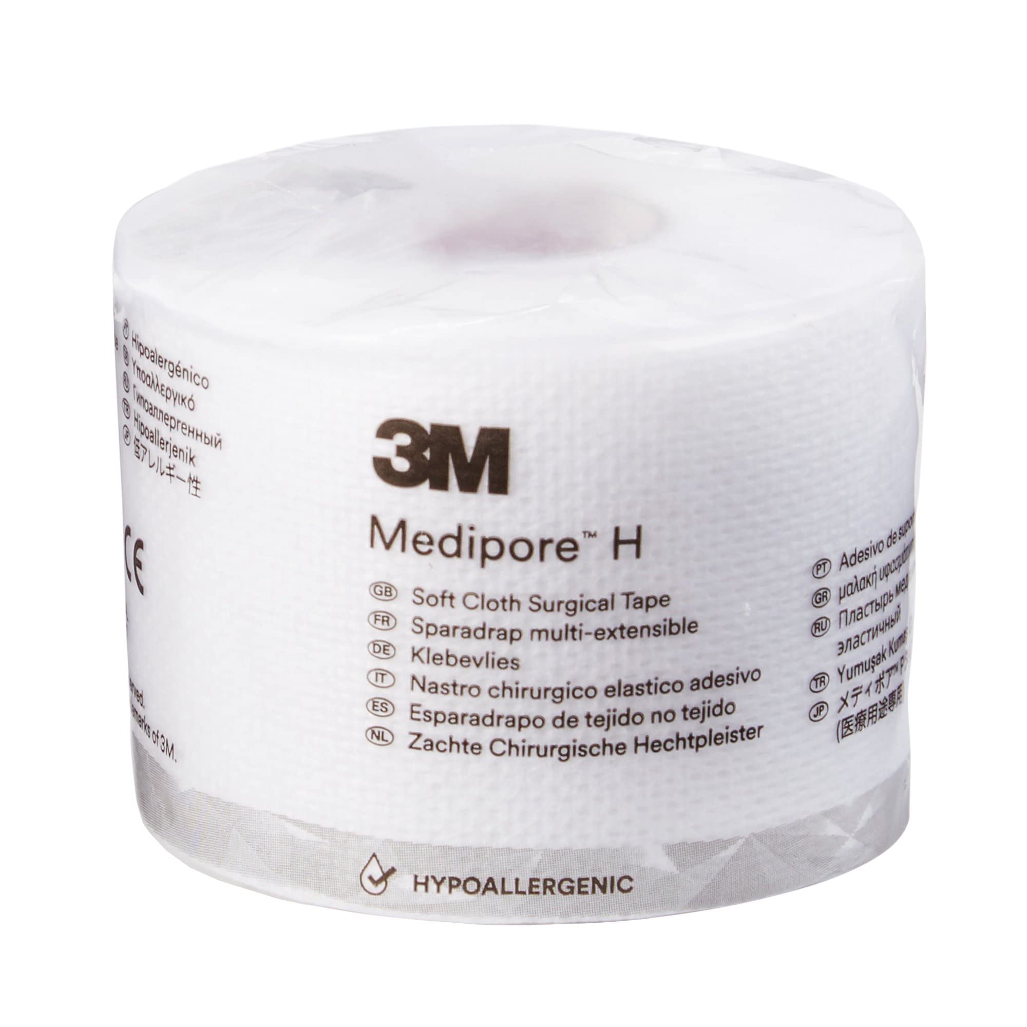 3M Medipore H frente del rollo mostrando el ancho y color para fijación segura