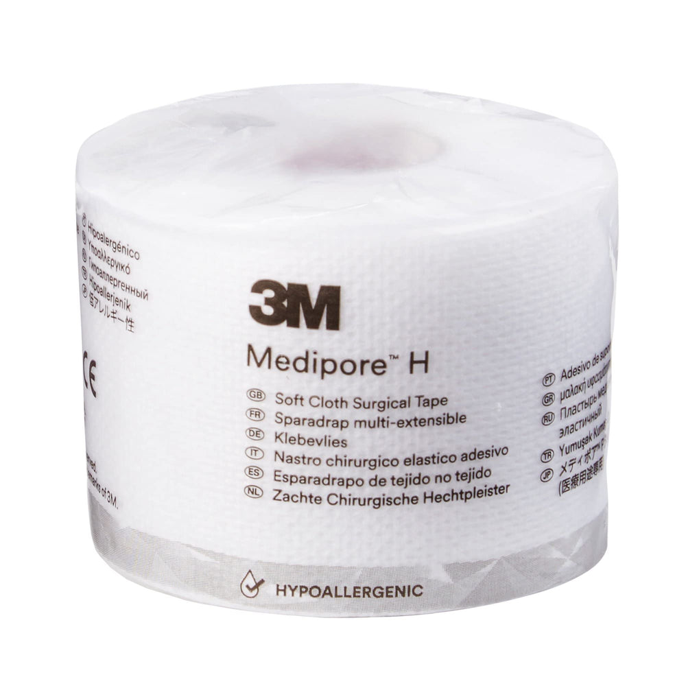 3M Medipore H frente del rollo mostrando el ancho y color para fijación segura