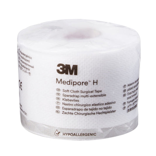 3M Medipore H frente del rollo mostrando el ancho y color para fijación segura