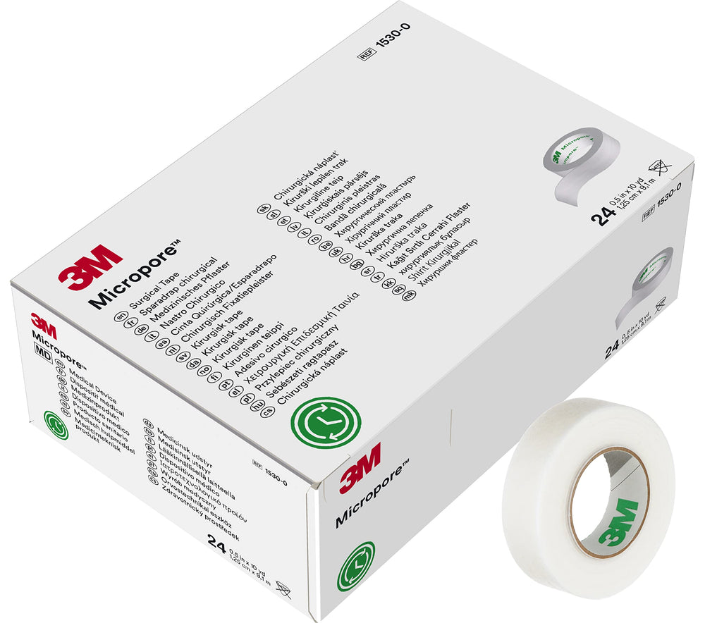 3M Micropore vista frontal del rollo mostrando etiqueta y tamaño