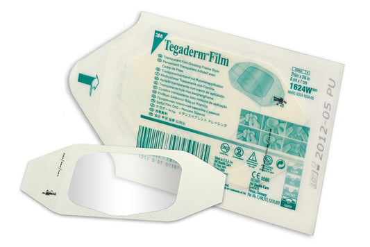 3M Tegaderm empaque frontal caja 100 unidades mostrando ventana y tamaño práctico