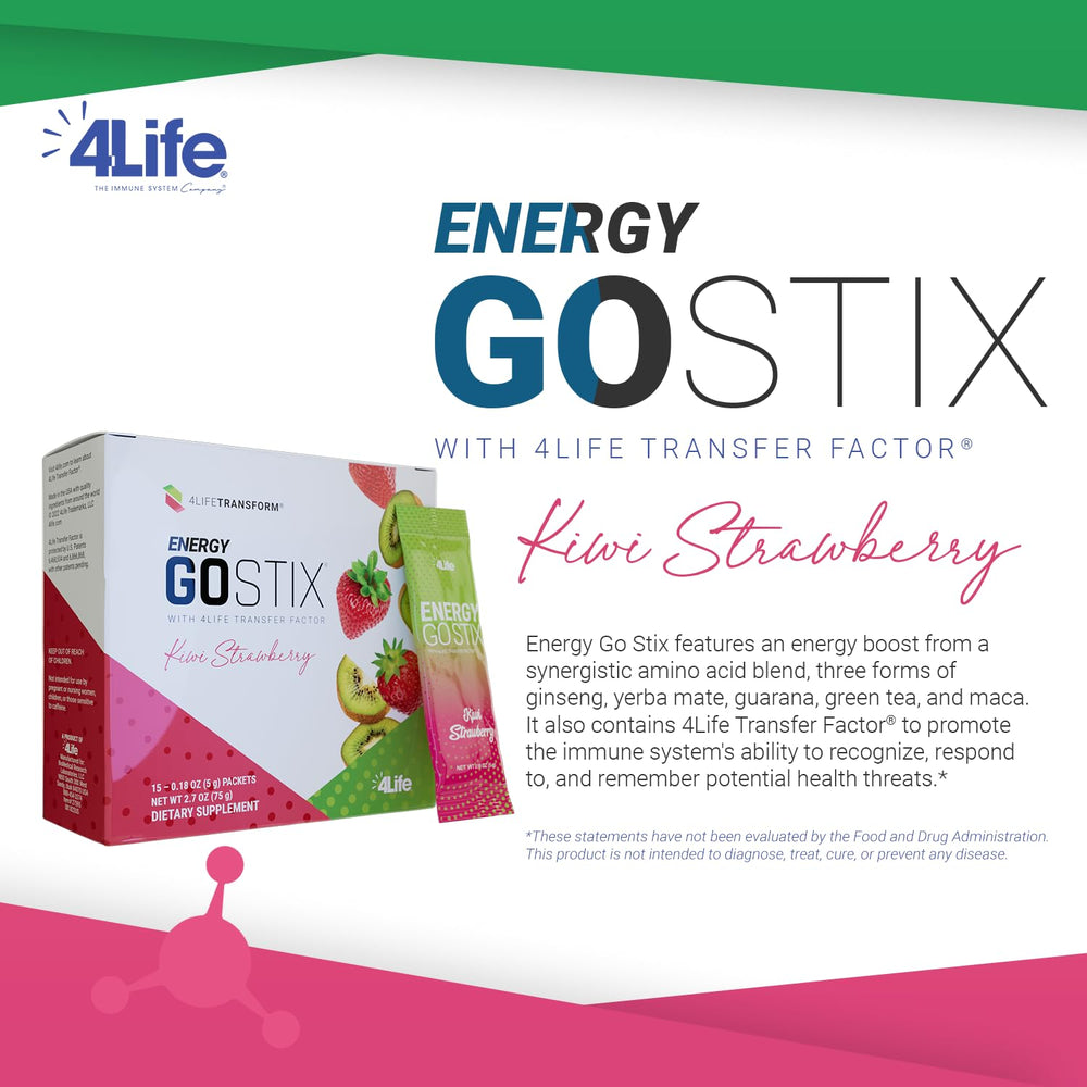 4Life Energy Go Stix cafeína natural de guaraná, impulso ligero de concentración.
