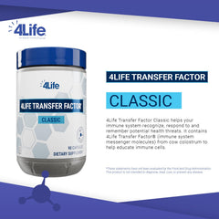 4Life envase abierto con 90 cápsulas Transfer Factor Classic para duración