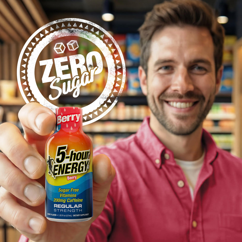 5-hour ENERGY etiqueta con ingredientes y vitaminas B visibles, confianza