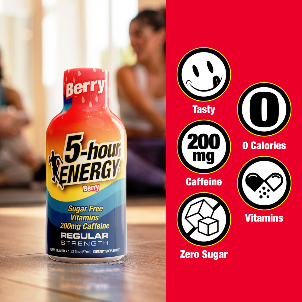 5-hour ENERGY comparación de tamaño junto a una botella de agua para escala