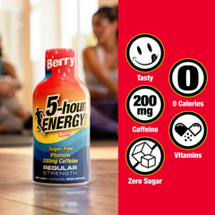 5-hour ENERGY comparación de tamaño junto a una botella de agua para escala