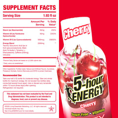 5-hour ENERGY etiqueta detallada con información de vitaminas y beneficios