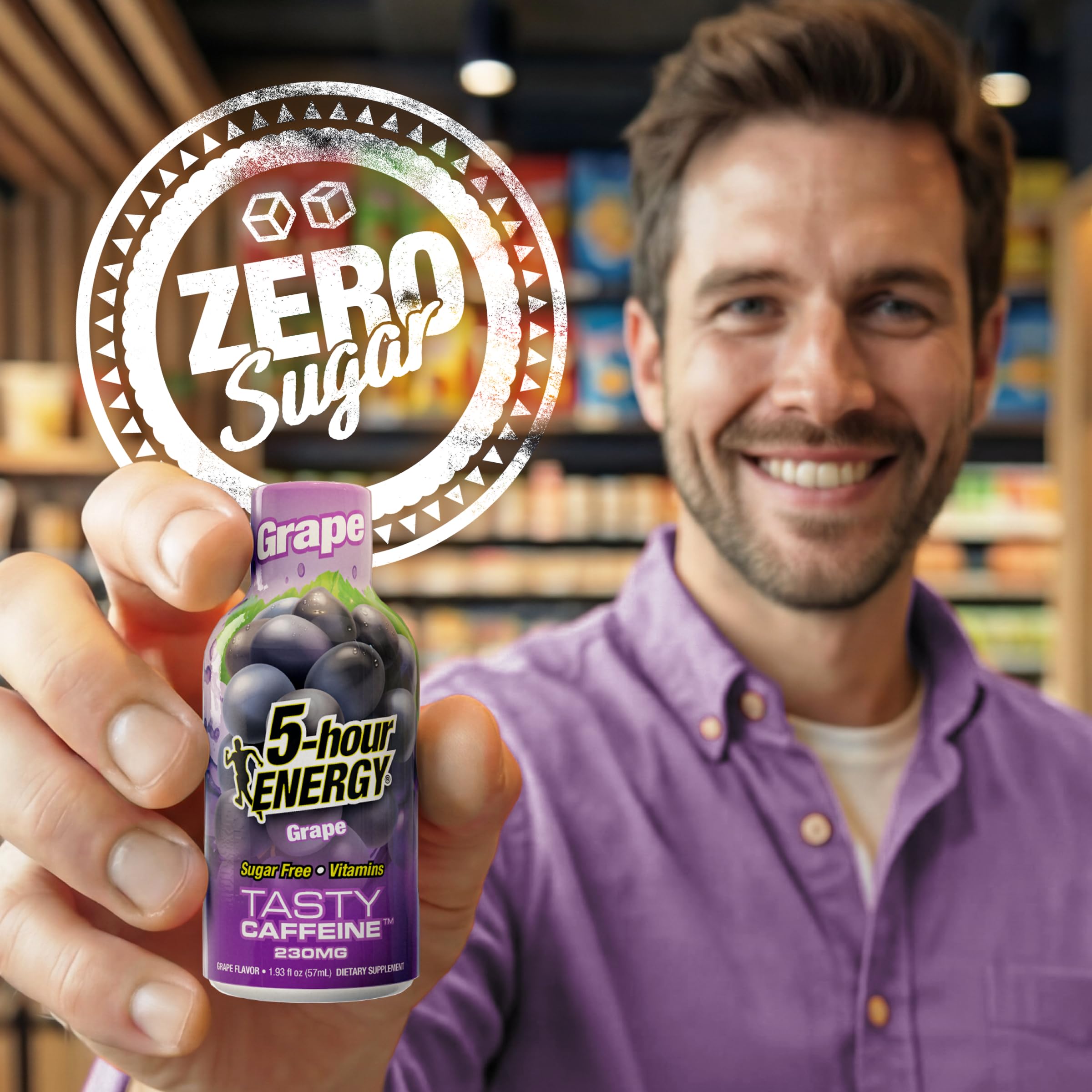 5-hour ENERGY en escena lifestyle en coche, preparado para viajes y jornadas largas