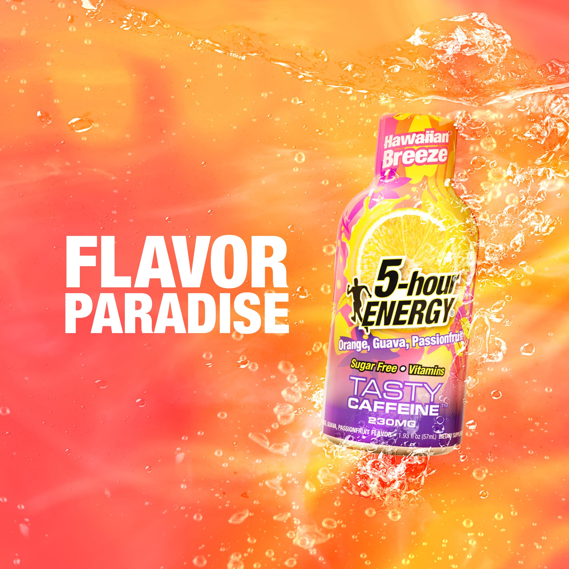 5-hour ENERGY botella en primer plano resaltando etiqueta y ingredientes clave