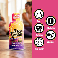 5-hour ENERGY junto a equipo de gimnasio como impulso antes del entrenamiento