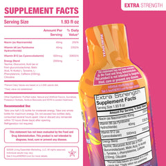 5-hour ENERGY detalle de la etiqueta nutricional mostrando vitaminas y cafeína