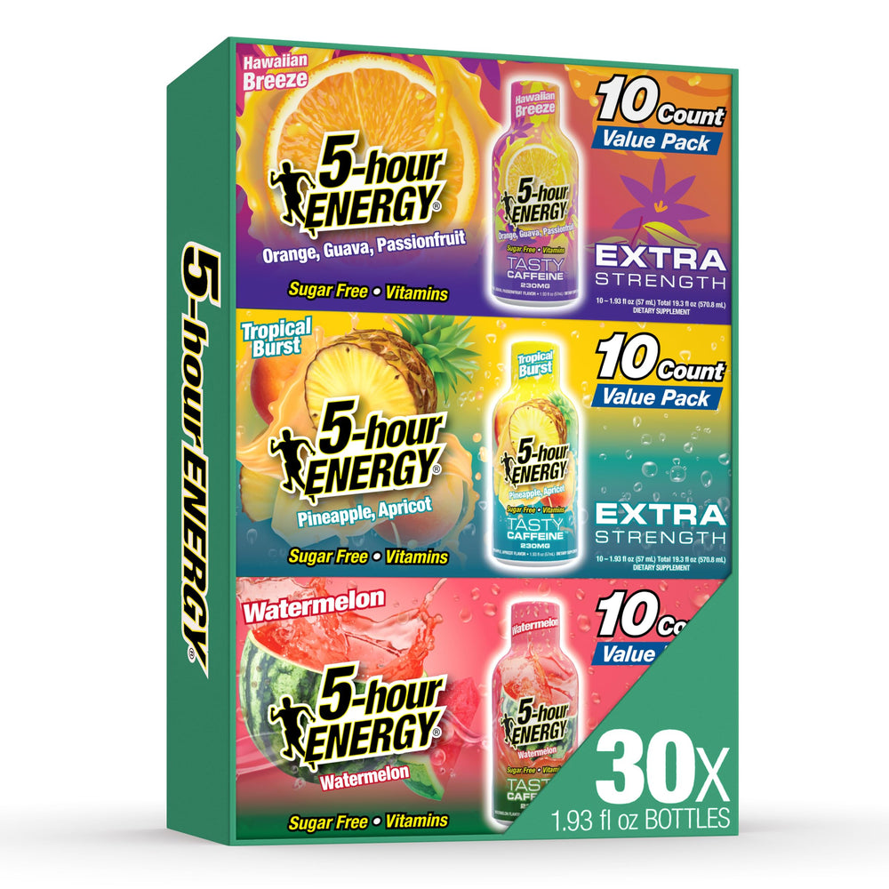 5-hour ENERGY imagen frontal del pack mostrando variedad y conveniencia