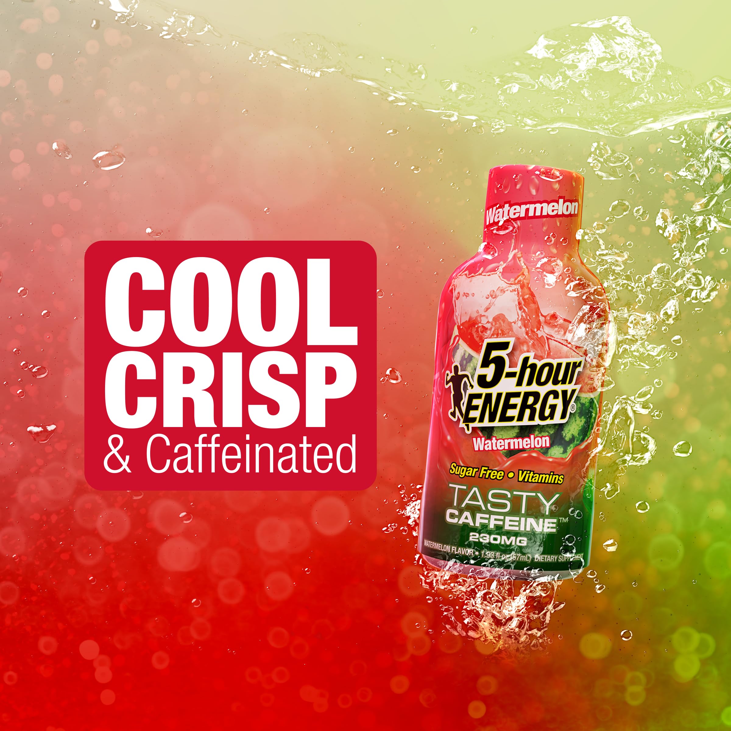 5-hour ENERGY detalle de textura del líquido resaltando sabor refrescante sandía