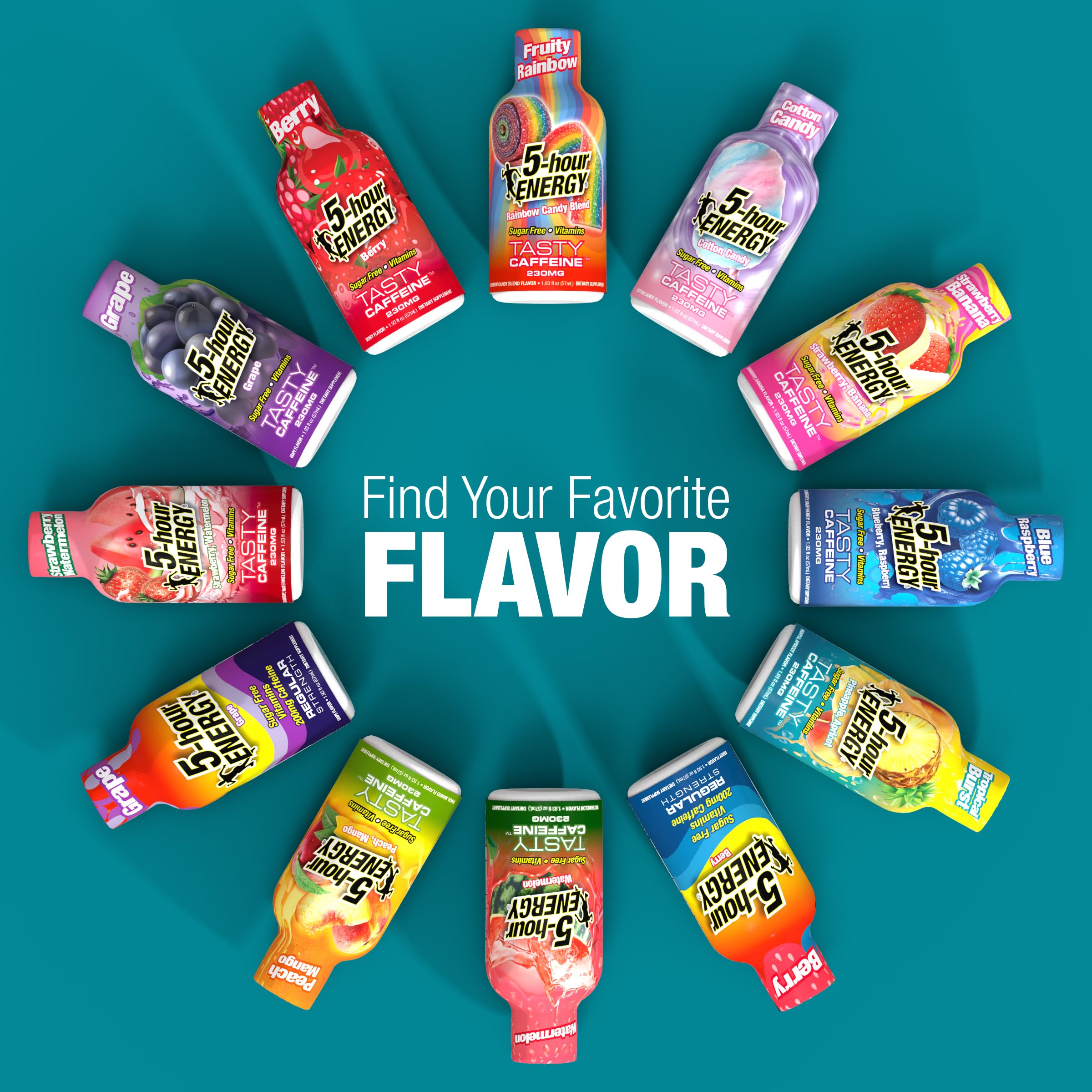 5-hour ENERGY comparación de tamaño junto a una mano para referencia