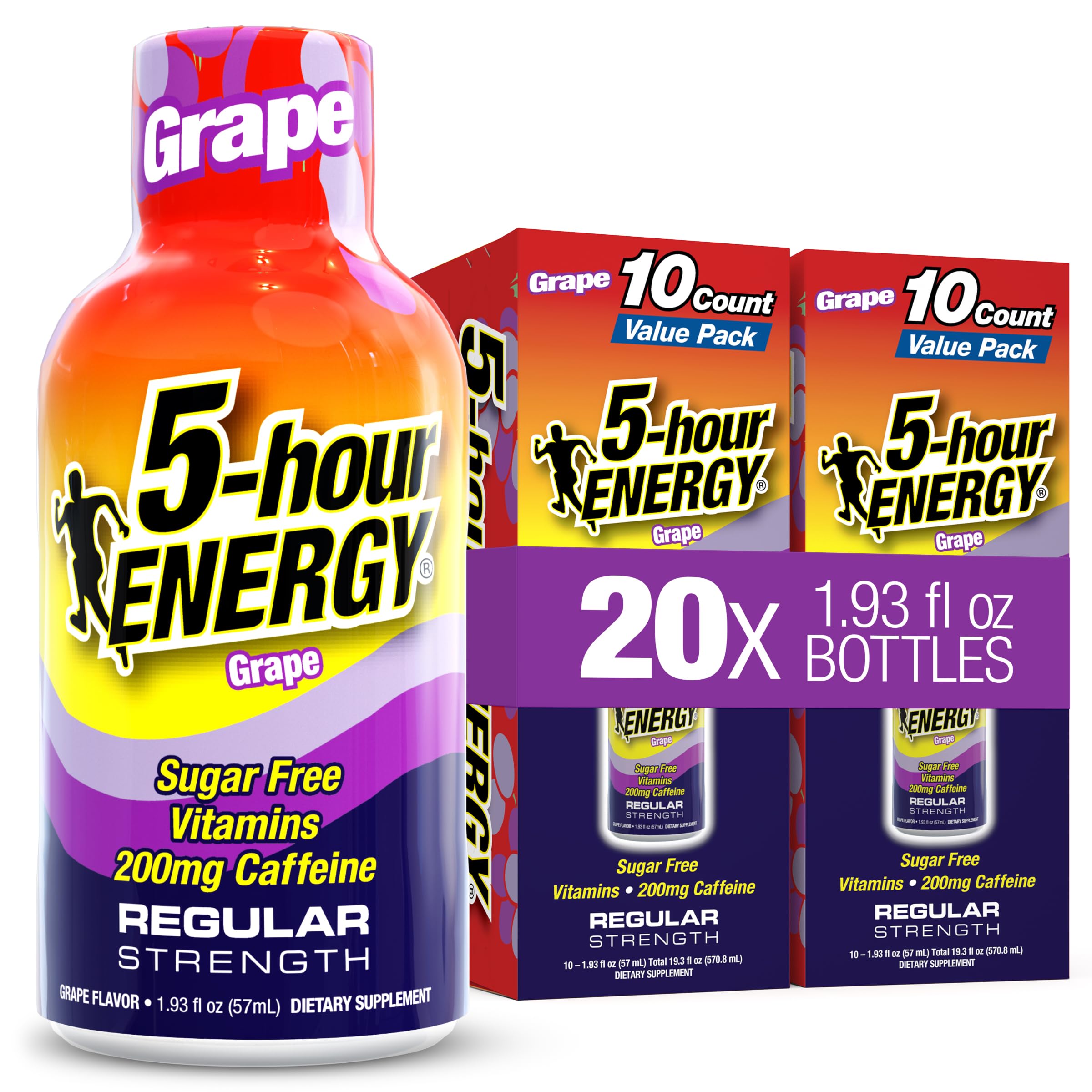 5-hour ENERGY frente del empaque mostrando conveniencia y sabor uva