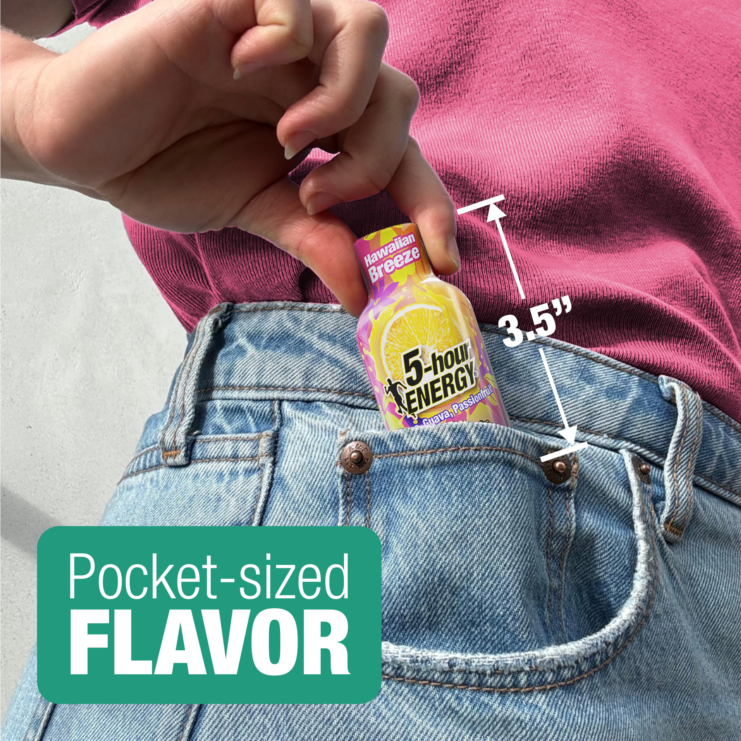 5-hour ENERGY shot en mano que ilustra uso rápido y práctico
