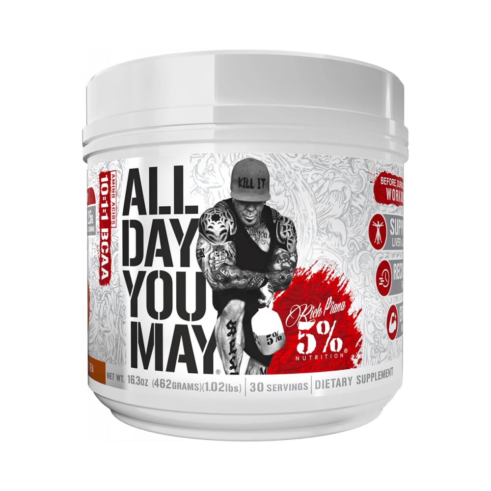 5% Nutrition envase AllDayYouMay frontal muestra etiqueta y tamaño, claridad de la fórmula