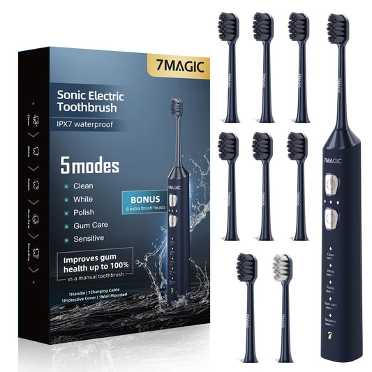 7MAGIC cepillo frontal azul mostrando diseño ergonómico y beneficio de control