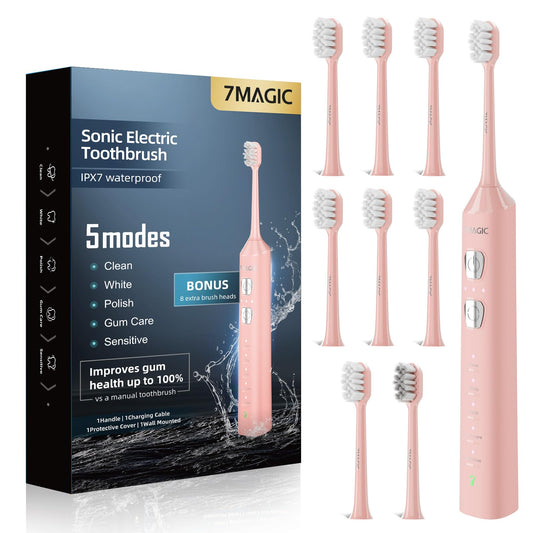 7MAGIC cepillo frontal rosa mostrando diseño y botón fácil, conveniencia de uso