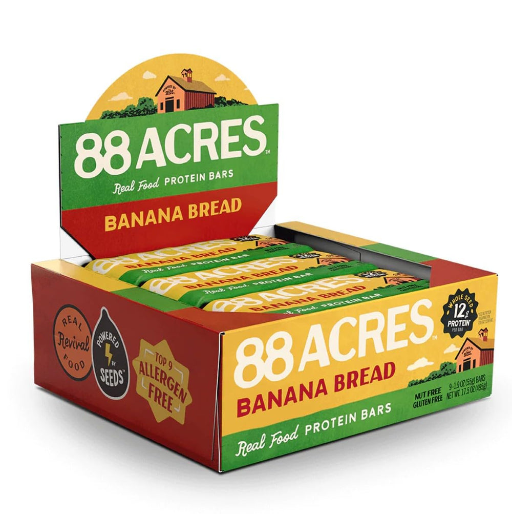 88 Acres empaque frontal banana bread mostrando diseño y conveniencia