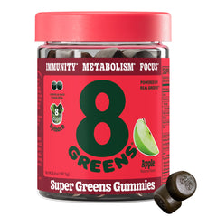 8G envase frontal de Supergreens Daily Gummies con beneficio de tomar verde fácil