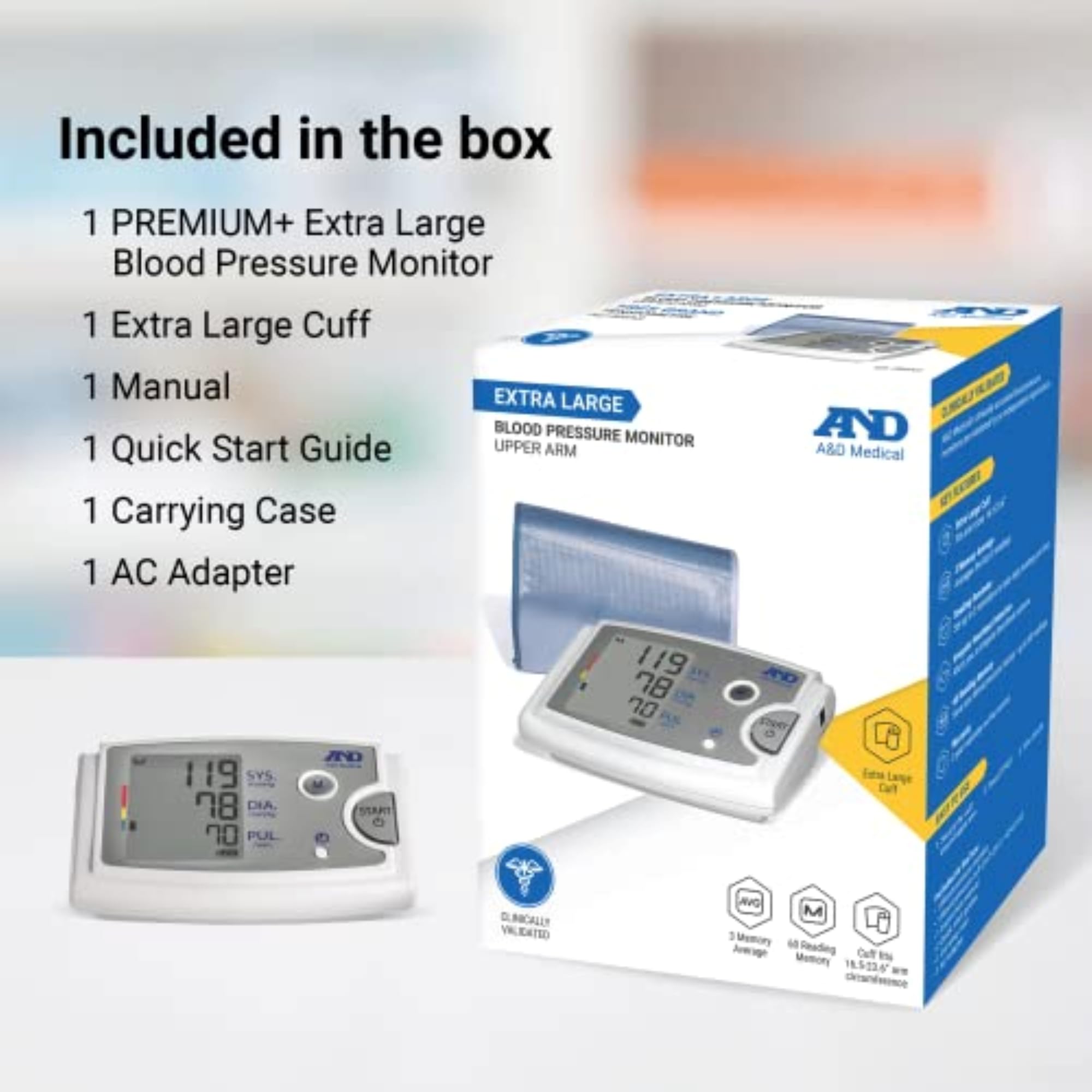 A&D Medical componentes incluidos: adaptador, guías y funda para comenzar rápido