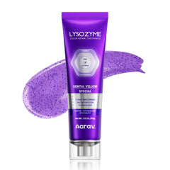 Aarav frente del tubo mostrando diseño y color violeta para sonrisa más brillante