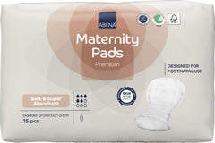 Abena compresa postparto frontal mostrando forma anatómica y protección