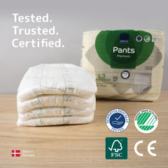 Abena Pants comparación de tamaño para evaluar absorción práctica