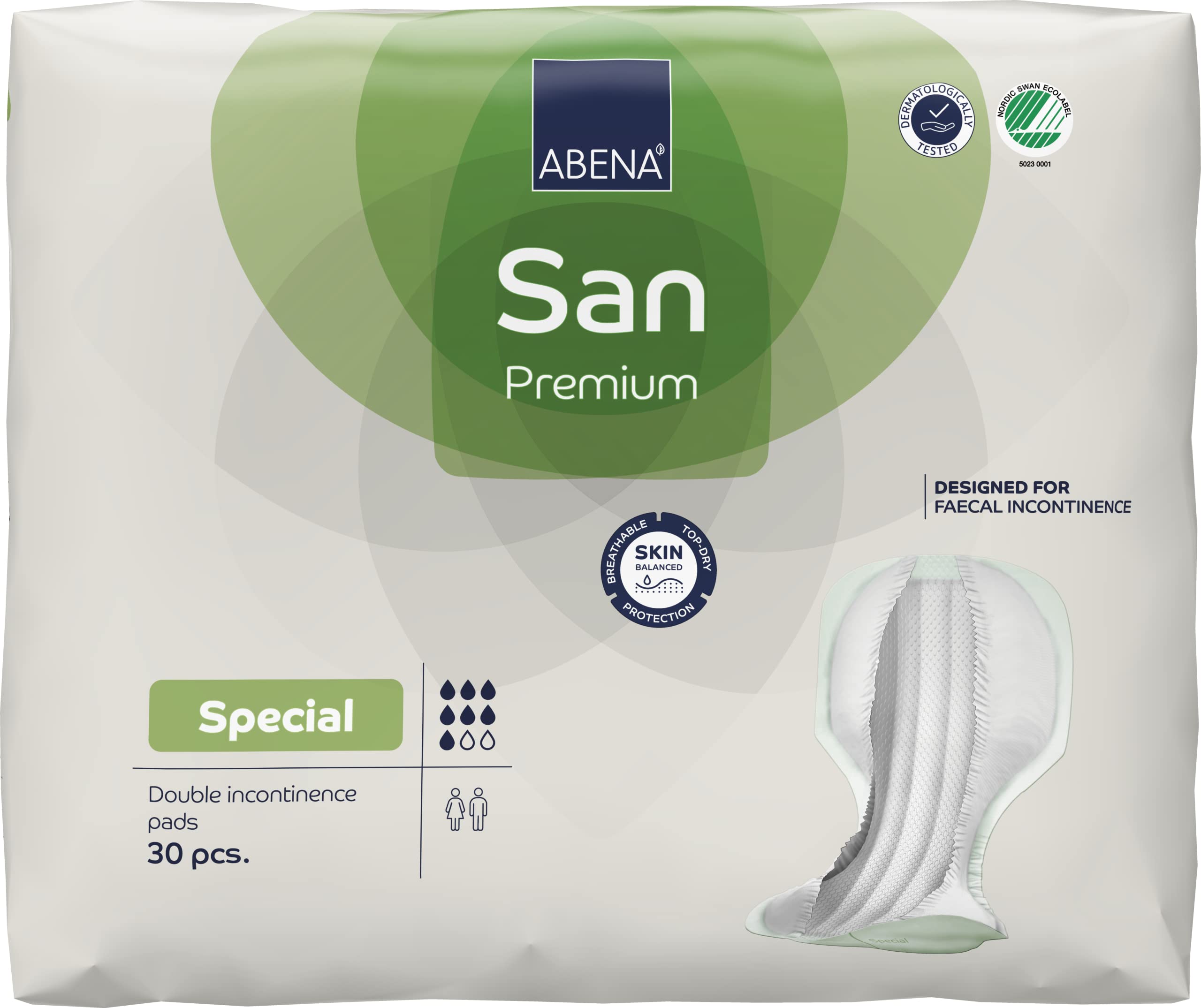 Abena San Special empaque frontal mostrando paquete y cantidad, protección clara